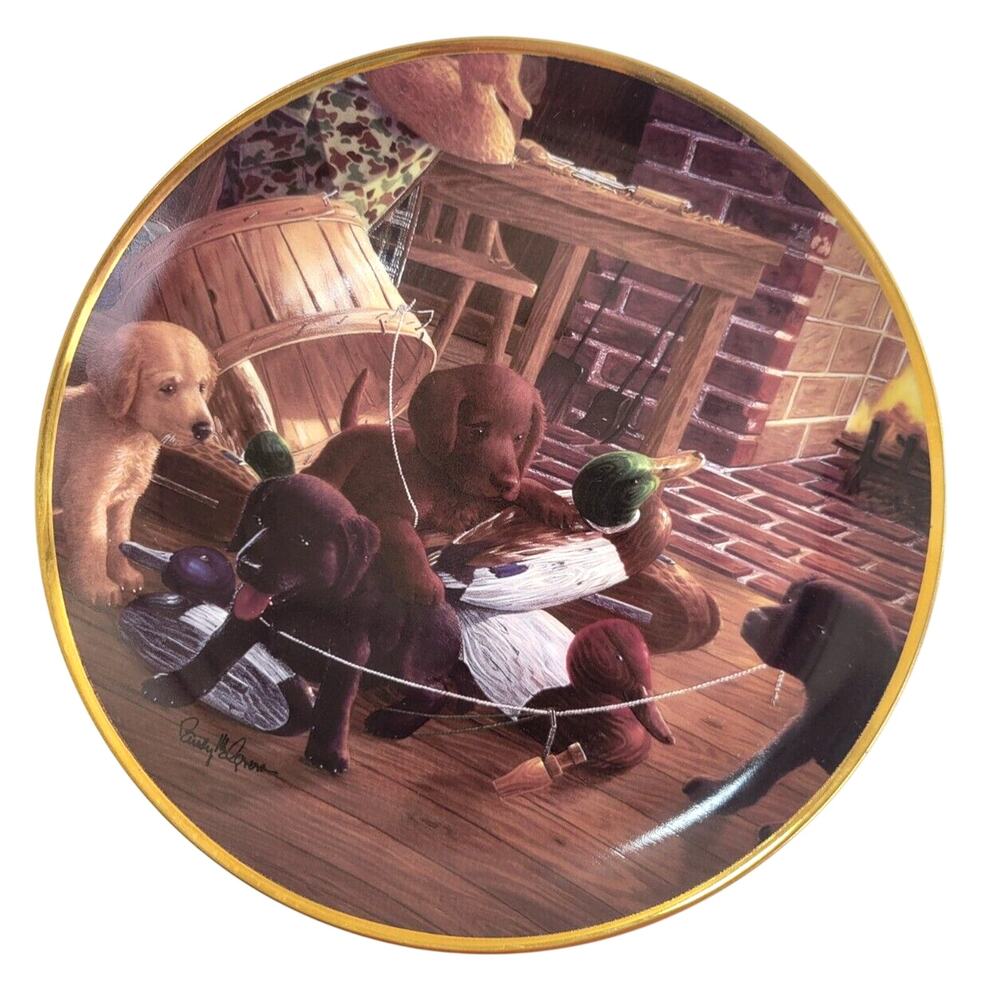 Franklin Mint LAB PUPPIES‎ Bushel of Trouble by Randy McGovern 8" Plate #G6905